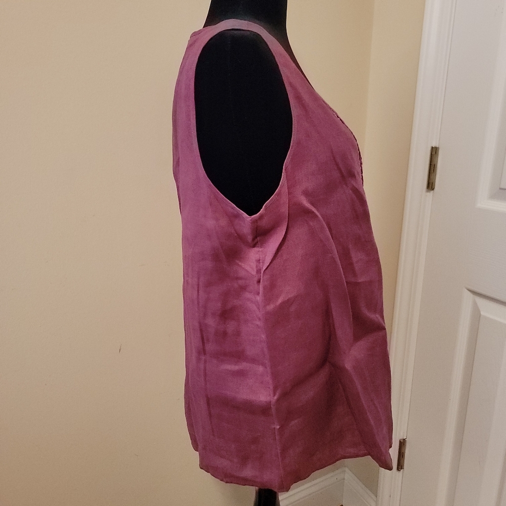 J. Jill 100% Linen Embroidered and Pleated Relaxed Fit Purple Tank Size L - Picture 3 of 8